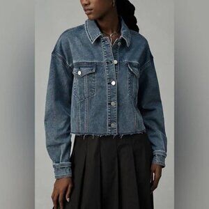 Anthropologie Dolan Left Coast Cropped Washed Cropped DenimJacket Raw Hem XL